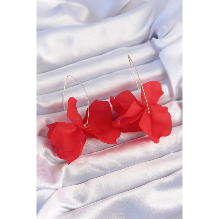 Brass Red Flora Earrings - TJ-BKP9266