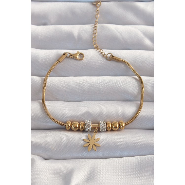 316L Steel Gold Color Zircon Stone Accessory Flower Bracelet - TJ-BB6235 316L Steel Gold Color Zircon Stone Accessory Flower Bracelet - TJ-BB6235