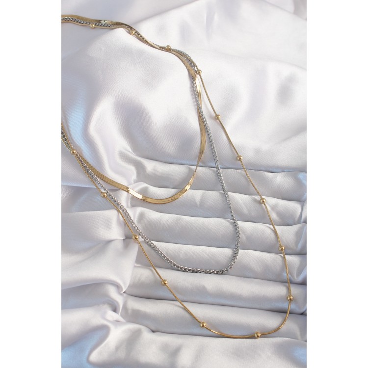 316L Steel Double Color Long Multi Necklace - TJ-BKO8960