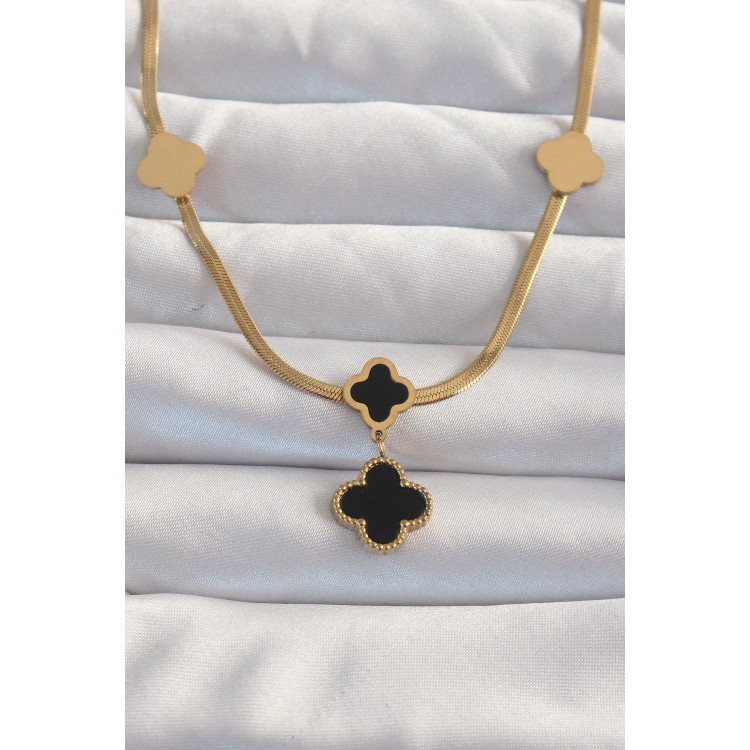 316L Çelik Gold Renk İtalyan Zincirli Mineli Yonca Kolye - TJ-BKO8969 316L Çelik Gold Renk İtalyan Zincirli Mineli Yonca Kolye - TJ-BKO8969