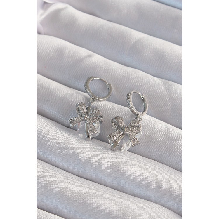 Pirinç Gümüş Renk İri Zirkon Taşlı Fiyonk Model Halka Küpe - TJ-BKP9312 Pirinç Gümüş Renk İri Zirkon Taşlı Fiyonk Model Halka Küpe - TJ-BKP9312