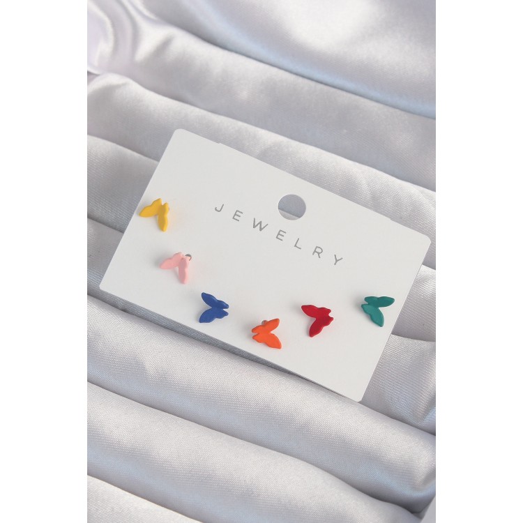 Pirinç Rengarenk Mineli Minimal Kelebek Küpe Seti - TJ-BKP9318 Pirinç Rengarenk Mineli Minimal Kelebek Küpe Seti - TJ-BKP9318