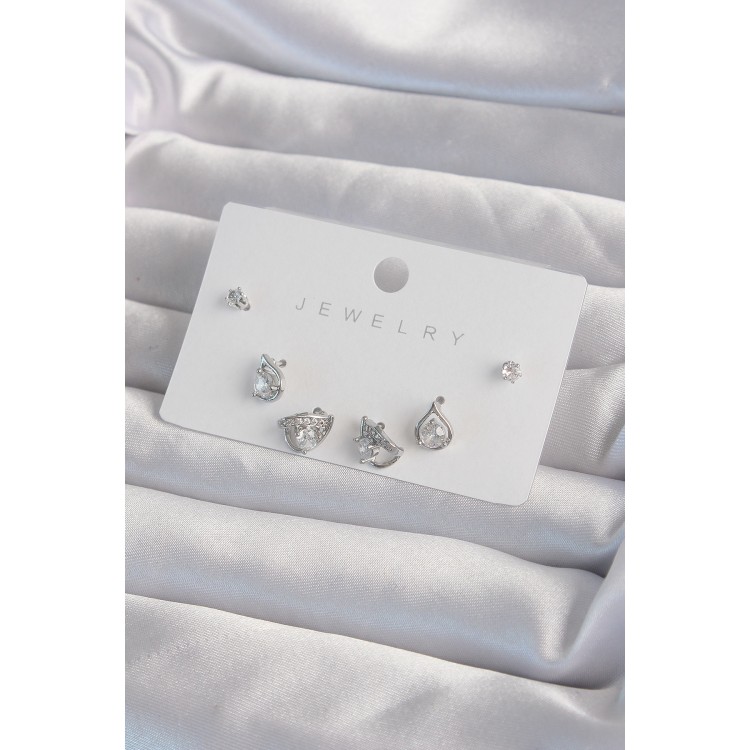 Pirinç Gümüş Renk Zirkon Taşlı Damla Model Küpe Seti - TJ-BKP9320 Pirinç Gümüş Renk Zirkon Taşlı Damla Model Küpe Seti - TJ-BKP9320