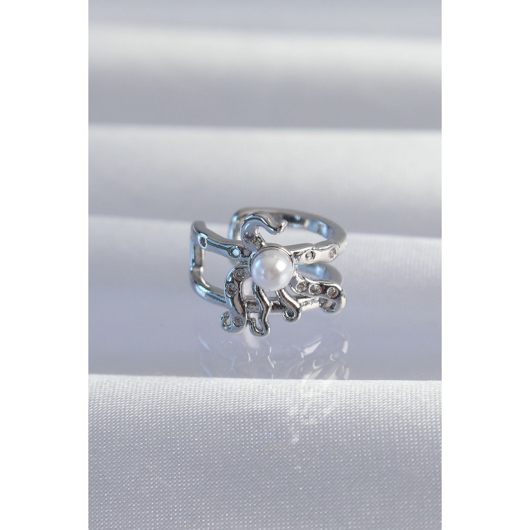 Pirinç Gümüş Renk İncili Ahtapot Earcuff Küpe - TJ-BKP9332 Pirinç Gümüş Renk İncili Ahtapot Earcuff Küpe - TJ-BKP9332