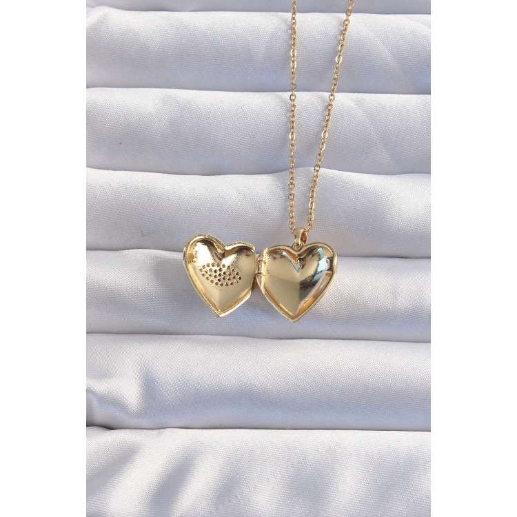 316L Steel Chain Gold Color Zircon Stone Eye Figured Openable Heart Model Necklace - TJ-BKO8975