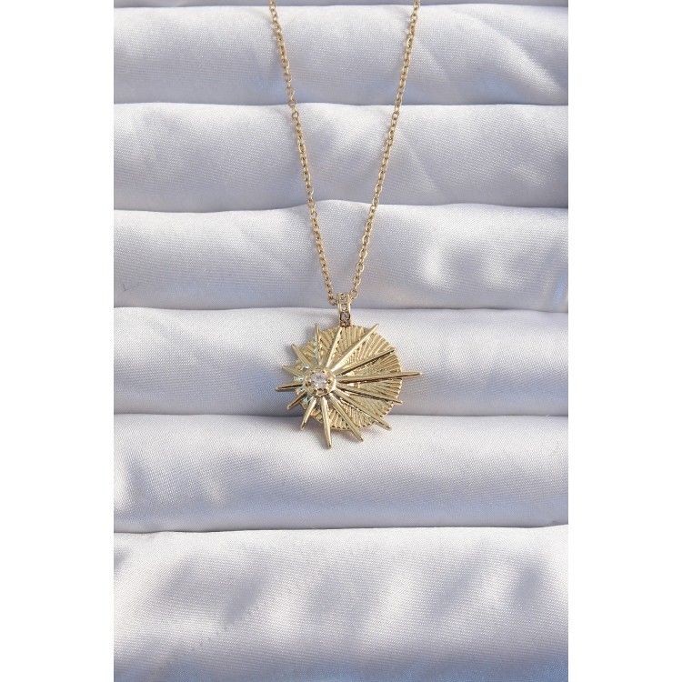 316L Steel Chain Gold Color Zircon Stone Star Model Necklace - TJ-BKO8976