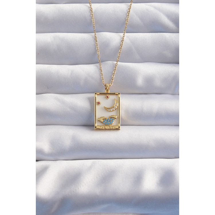 316L Çelik Zincir Gold Renk Ay Detay Mavi Zirkon Taşlı Tarot Kolye - TJ-BKO8980 316L Çelik Zincir Gold Renk Ay Detay Mavi Zirkon Taşlı Tarot Kolye - TJ-BKO8980