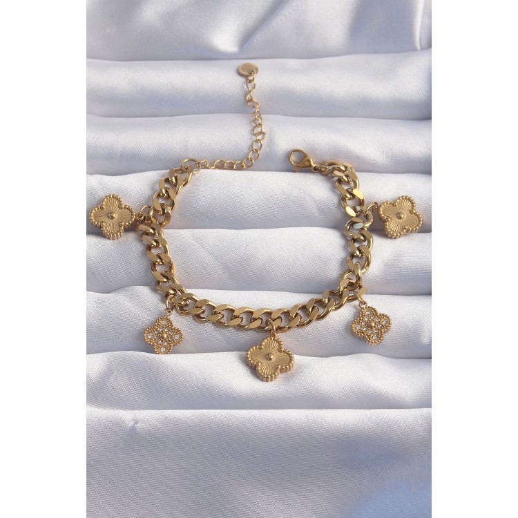 316L Steel Gold Color Zircon Stone Clover Model Bracelet - TJ-BB6242 316L Steel Gold Color Zircon Stone Clover Model Bracelet - TJ-BB6242