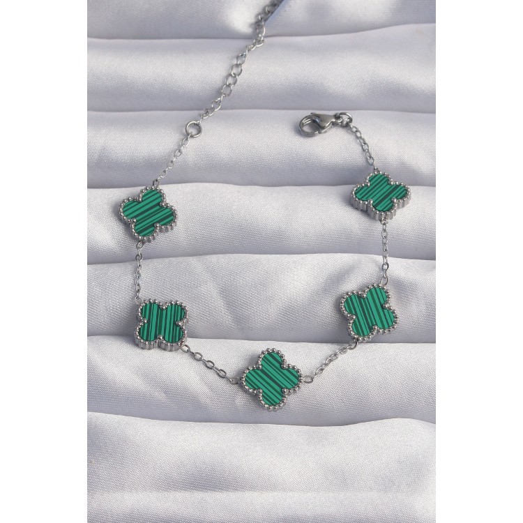316L Steel Silver Color Striped Green Enamel Clover Bracelet - TJ-BB6259 316L Steel Silver Color Striped Green Enamel Clover Bracelet - TJ-BB6259