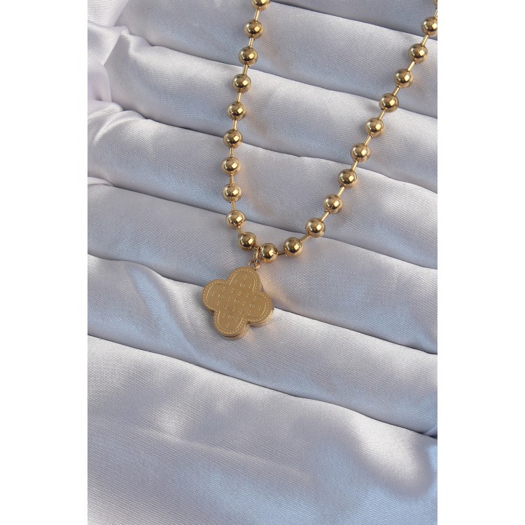 316L Çelik Top Zincirli Gold Renk İşlemeli Yonca Model Kolye - TJ-BKO8988 316L Çelik Top Zincirli Gold Renk İşlemeli Yonca Model Kolye - TJ-BKO8988