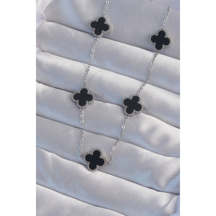 316L Çelik Gümüş Renk Siyah Mineli Yonca Kolye - TJ-BKO8997 316L Çelik Gümüş Renk Siyah Mineli Yonca Kolye - TJ-BKO8997