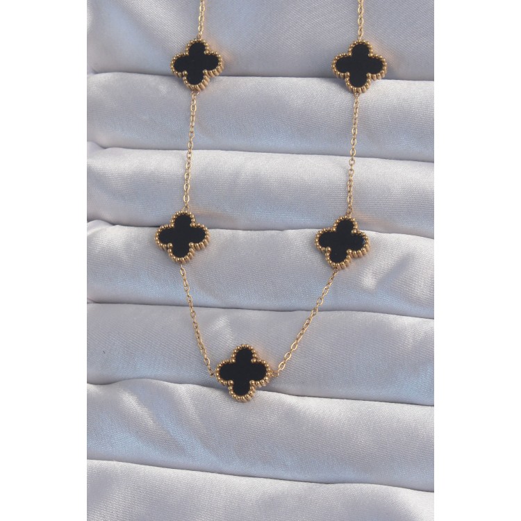 316L Çelik Gold Renk Siyah Mineli Yonca Kolye - TJ-BKO8998 316L Çelik Gold Renk Siyah Mineli Yonca Kolye - TJ-BKO8998