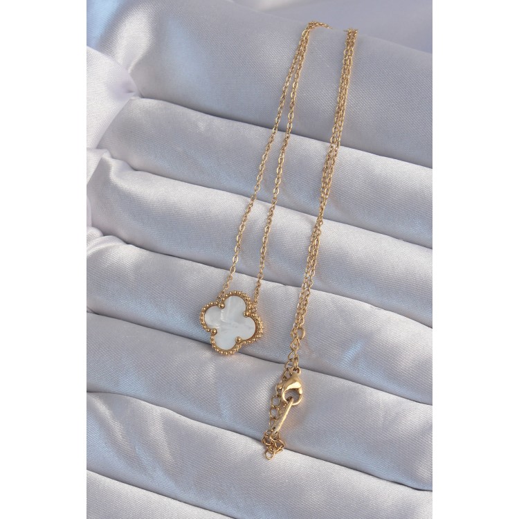 316L Steel Gold Color White Pearl Clover Necklace - TJ-BKO9006