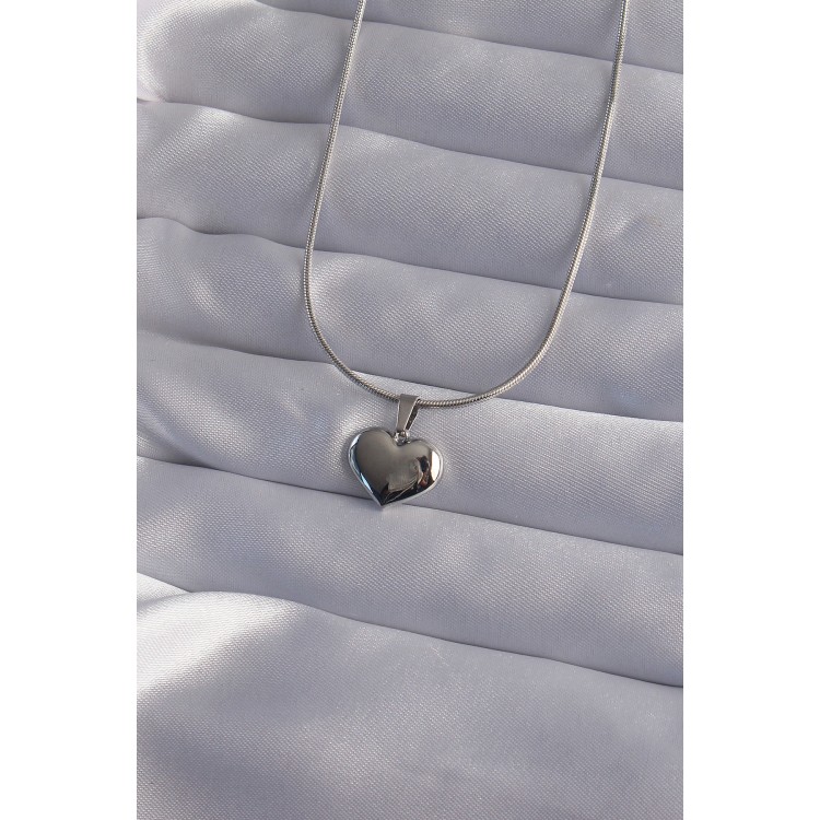 316L Steel Chain Silver Color Mirror Plate Heart Necklace - TJ-BKO9020