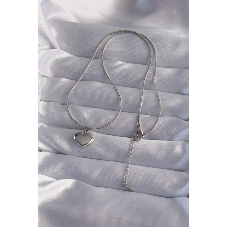 316L Steel Chain Silver Color Mirror Plate Heart Necklace - TJ-BKO9020