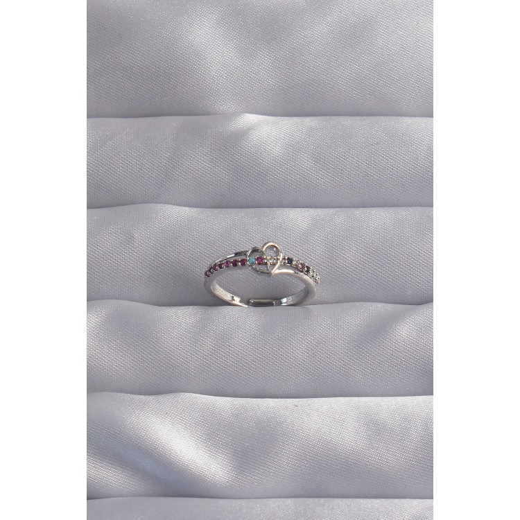 Pirinç Gümüş Renk Renkli Zirkon Taşlı Ayarlamalı Yüzük - TJ-BYK3270 Pirinç Gümüş Renk Renkli Zirkon Taşlı Ayarlamalı Yüzük - TJ-BYK3270