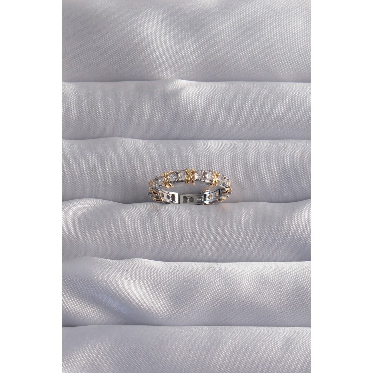 Brass Silver Color Zircon Stone XOXO Model Adjustable Ring - TJ-BYK3275