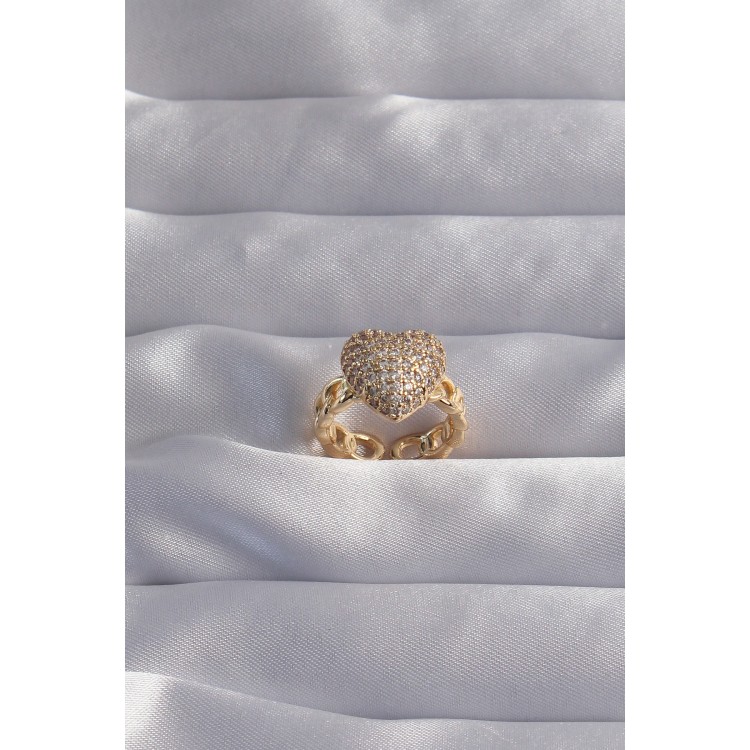 Pirinç Ayarlamalı Gold Renk Zirkon Taşlı Bombeli Kalp Yüzük - TJ-BYK3281 Pirinç Ayarlamalı Gold Renk Zirkon Taşlı Bombeli Kalp Yüzük - TJ-BYK3281