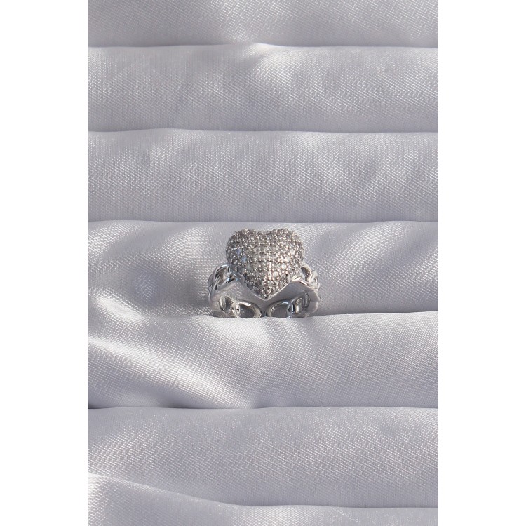 Pirinç Ayarlamalı Gümüş Renk Zirkon Taşlı Bombeli Kalp Yüzük - TJ-BYK3282 Pirinç Ayarlamalı Gümüş Renk Zirkon Taşlı Bombeli Kalp Yüzük - TJ-BYK3282