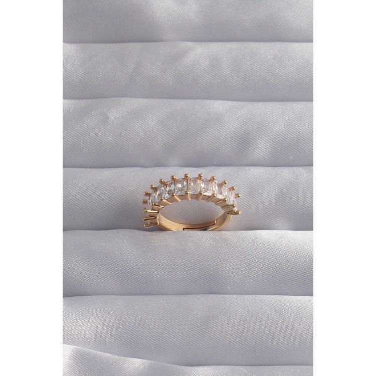 Pirinç Ayarlamalı Gold Renk Baget Taşlı Su Yolu Yüzük - TJ-BYK3285 Pirinç Ayarlamalı Gold Renk Baget Taşlı Su Yolu Yüzük - TJ-BYK3285