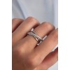 Brass Adjusted Silver Color Zircon Stone Cross View Ring - TJ-BYK3290