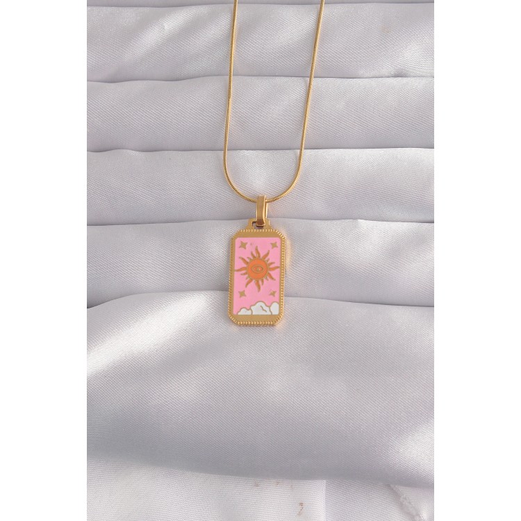 316L Çelik Gold Renk Pembe Mineli Güneş Model Tarot Kolye - TJ-BKO9029 316L Çelik Gold Renk Pembe Mineli Güneş Model Tarot Kolye - TJ-BKO9029