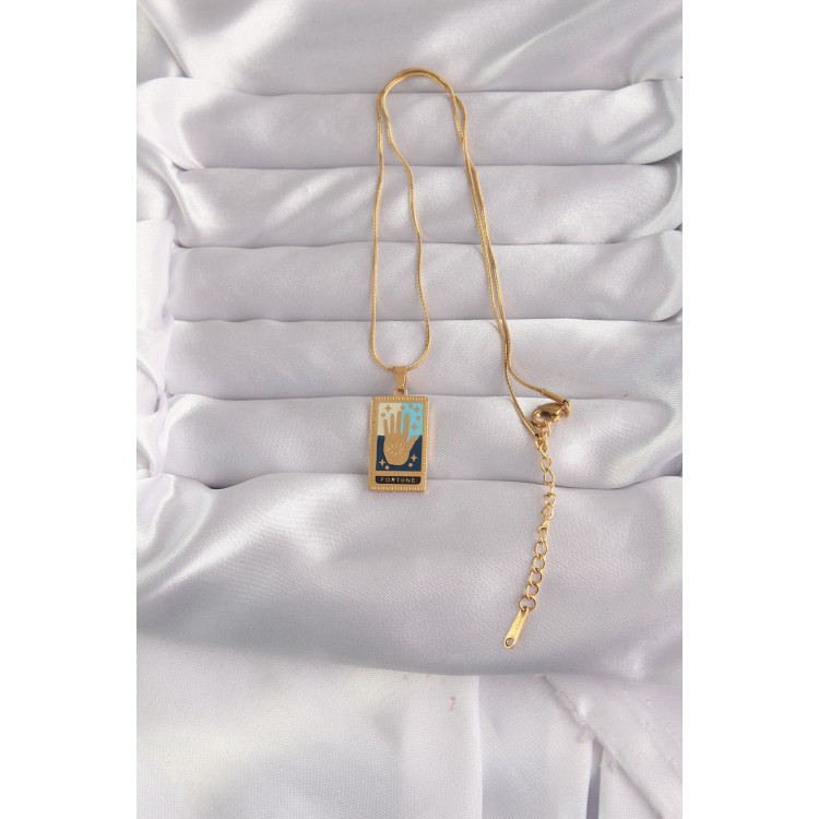 316L Çelik Gold Renk Karışık Mineli El Figür Tarot Kolye - TJ-BKO9035