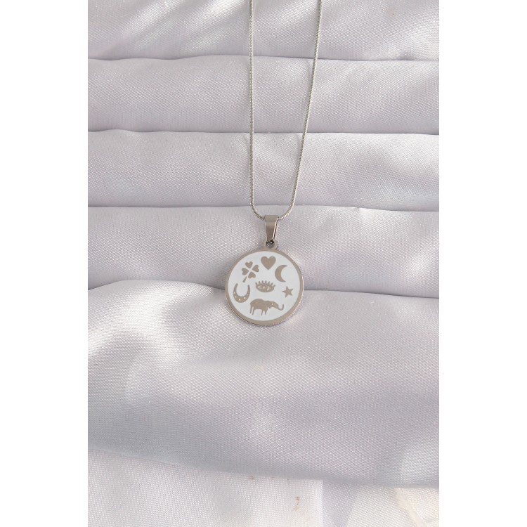 316L Steel Silver Color White Enamel Mixed Figure Tarot Necklace - TJ-BKO9052 316L Steel Silver Color White Enamel Mixed Figure Tarot Necklace - TJ-BKO9052