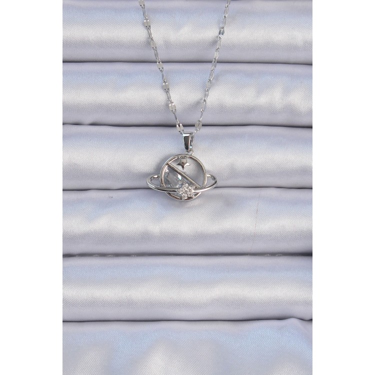 316L Steel Chain Silver Color Zircon Stone Star Saturn Necklace - TJ-BKO9072