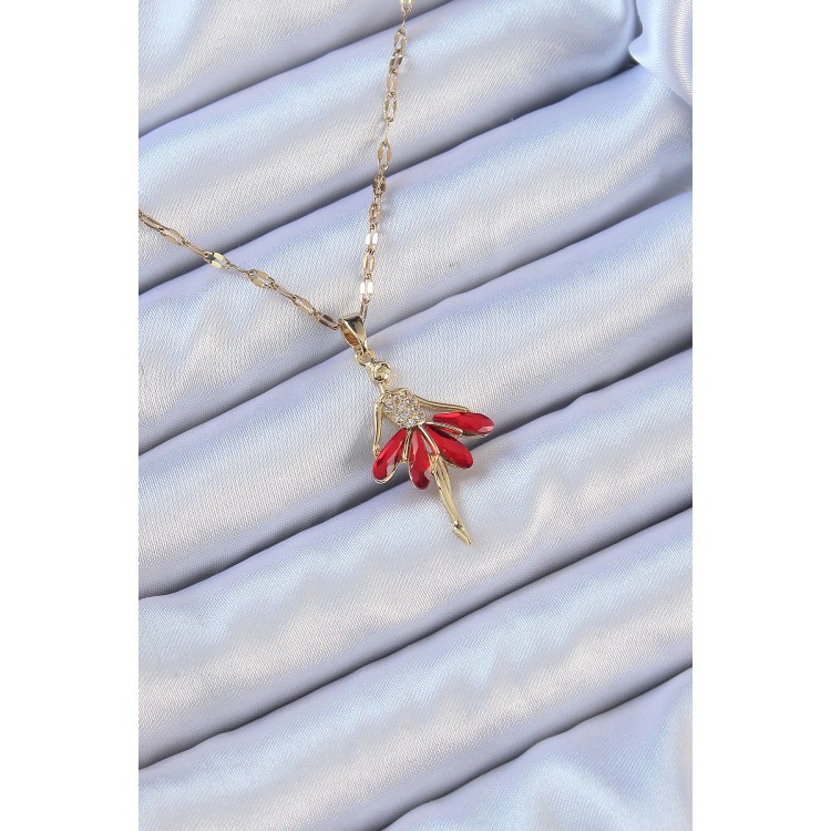 316L Çelik Zincir Altın Renk Kırmızı Etekli Zirkon Taşlı Balerin Kolye - TJ-BKO9099 316L Çelik Zincir Altın Renk Kırmızı Etekli Zirkon Taşlı Balerin Kolye - TJ-BKO9099