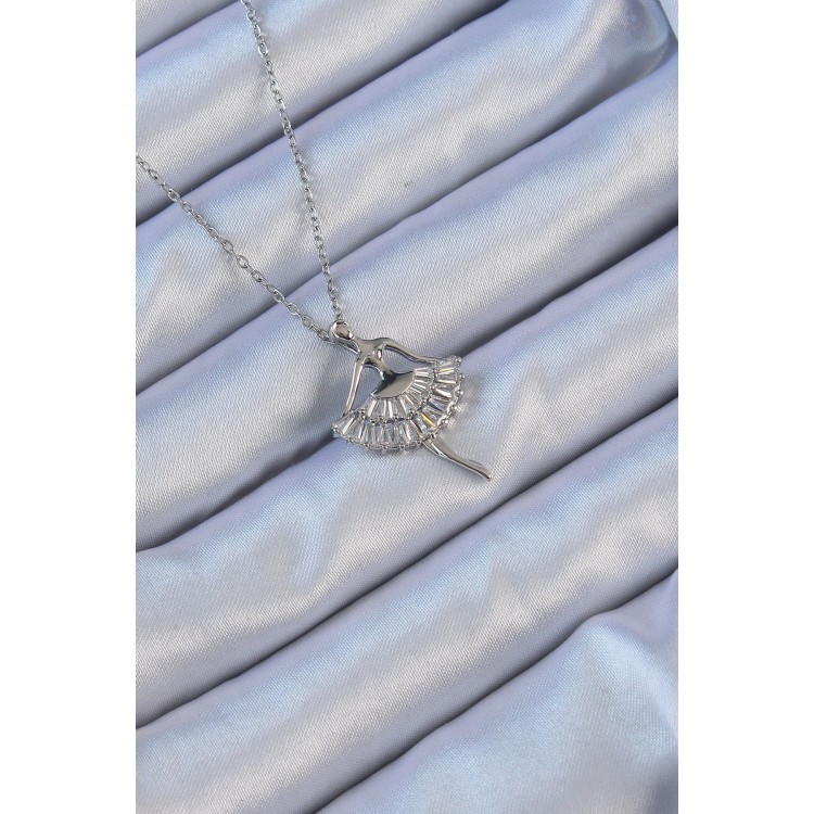 316L Steel Chain Silver Color Zircon Stone Ballerina Necklace - TJ-BKO9112