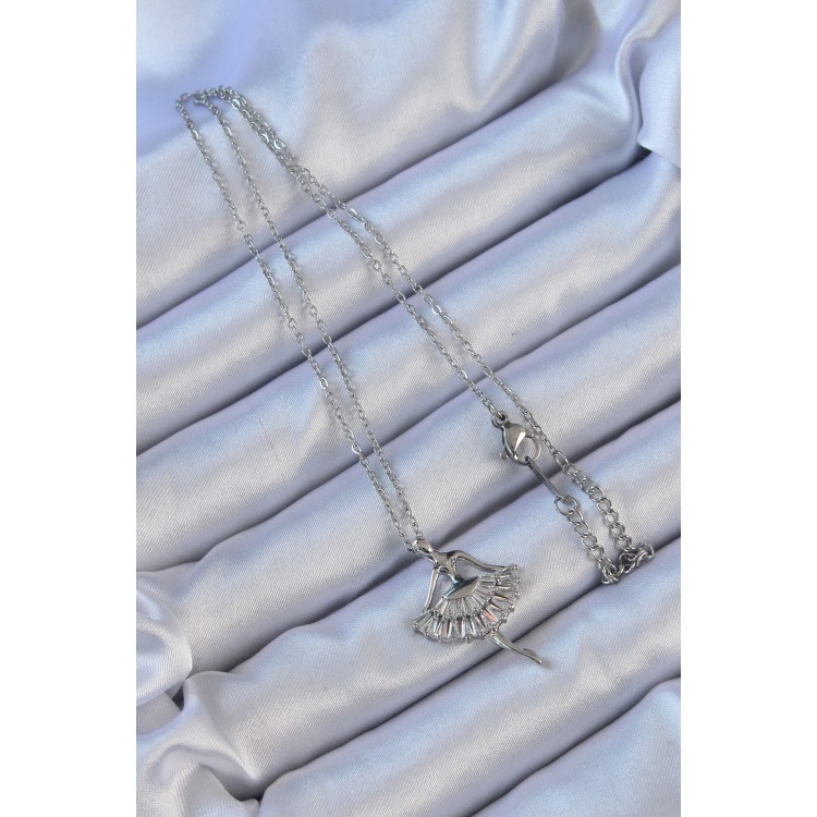 316L Steel Chain Silver Color Zircon Stone Ballerina Necklace - TJ-BKO9112