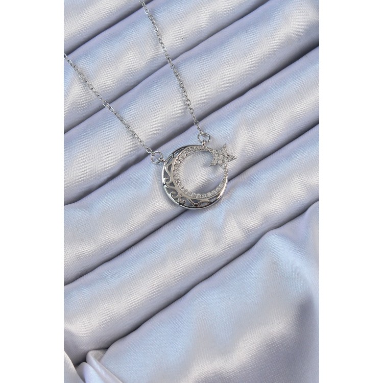 316L Çelik Zincir Gümüş Renk Zirkon Taşlı Motifli Ay Yıldız Kolye - TJ-BKO9116 316L Çelik Zincir Gümüş Renk Zirkon Taşlı Motifli Ay Yıldız Kolye - TJ-BKO9116