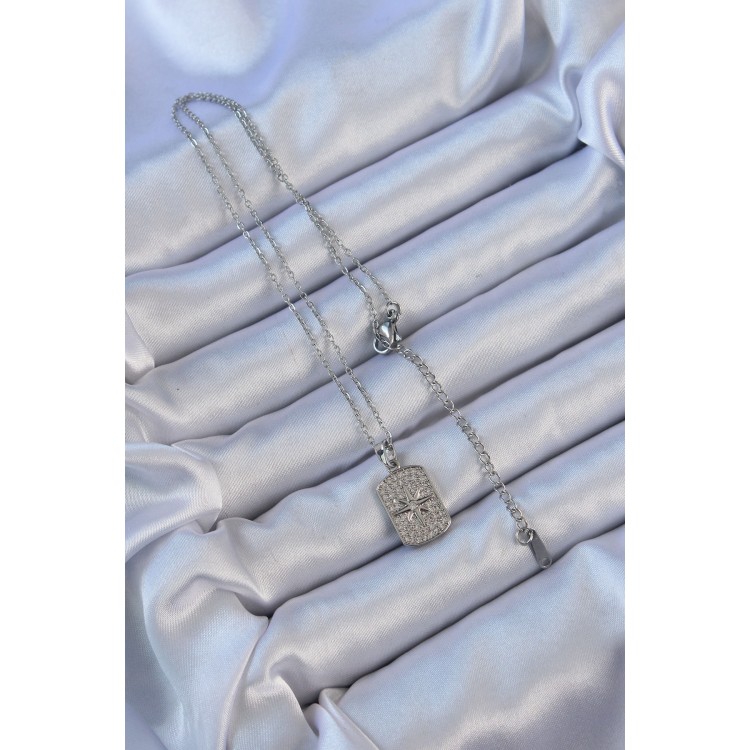 316L Çelik Zincir Gümüş Renk Zirkon Taşlı Kutup Yıldızlı Vintage Kolye - TJ-BKO9124