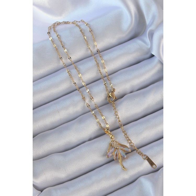 316L Steel Chain Gold Color Lilac Zircon Stone Ballerina Necklace - TJ-BKO9153