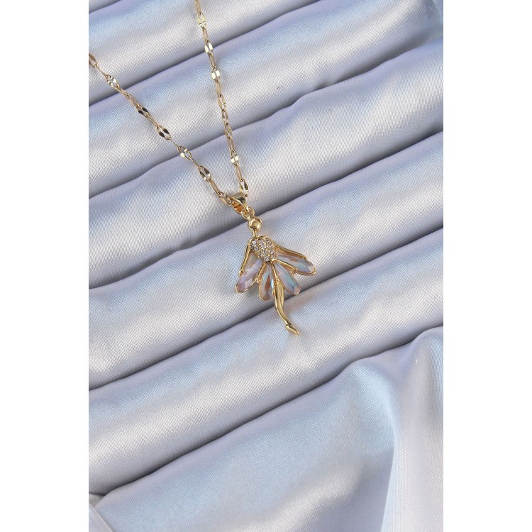 316L Steel Chain Gold Color Lilac Zircon Stone Ballerina Necklace - TJ-BKO9153