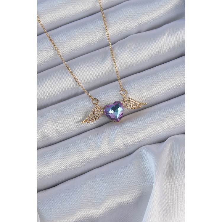 316L Çelik Zincir Altın Renk Mavi Mor Zirkon Taşlı Kanatlı Kalp Kolye - TJ-BKO9161 316L Çelik Zincir Altın Renk Mavi Mor Zirkon Taşlı Kanatlı Kalp Kolye - TJ-BKO9161