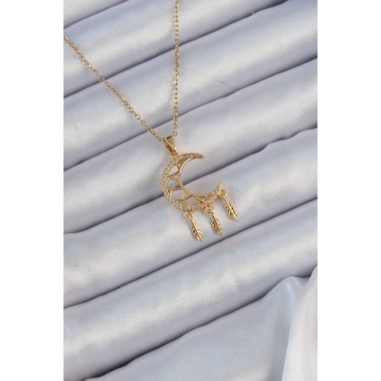 316L Çelik Zincir Altın Renk İşlemeli Zirkon Taşlı Ay Kolye - TJ-BKO9171 316L Çelik Zincir Altın Renk İşlemeli Zirkon Taşlı Ay Kolye - TJ-BKO9171