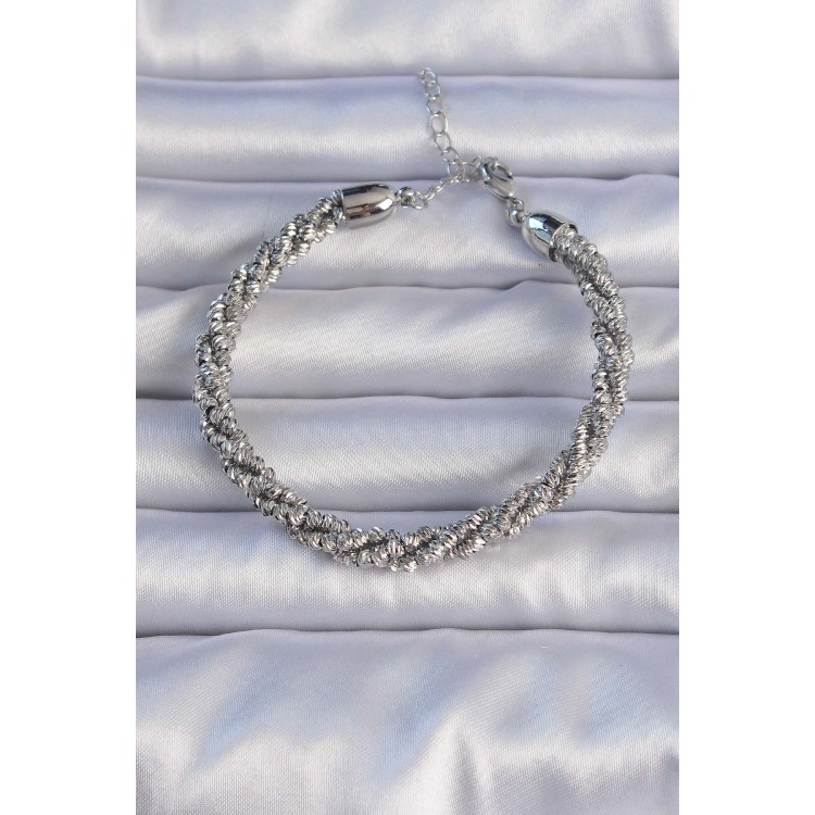 Pirinç Gümüş Renk Sarmal Model Bileklik - TJ-BB6296