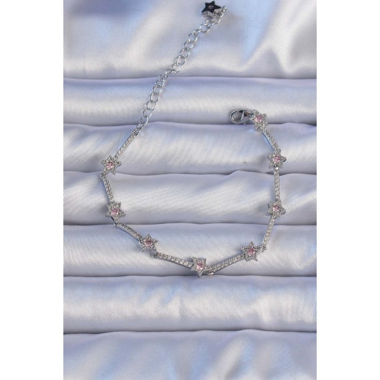 Vip Seri Pirinç Gümüş Renk Zirkon Taşlı Yıldız Model Bileklik - TJ-BB6300