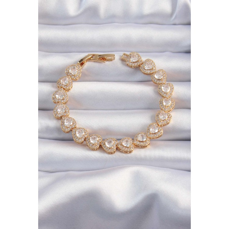 Pirinç Vip Seri Gold Renk Zirkon Taşlı Kalp Model Bileklik - TJ-BB6316 Pirinç Vip Seri Gold Renk Zirkon Taşlı Kalp Model Bileklik - TJ-BB6316