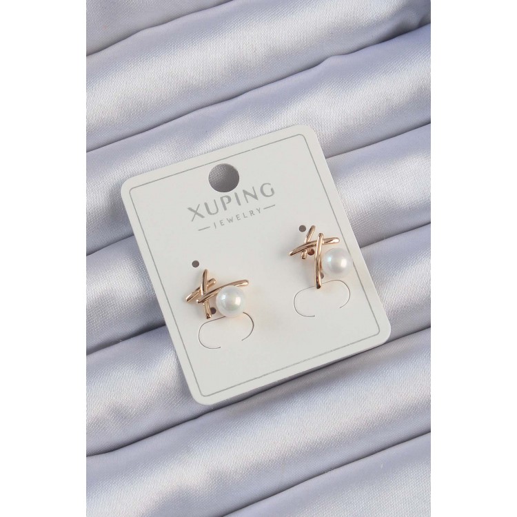 Xuping Rose Color Pearl Stone Stick Earrings - TJ-BKP9393