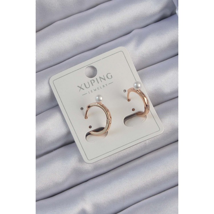 Xuping Rose Color Pearl Detail Hoop Earrings - TJ-BKP9404