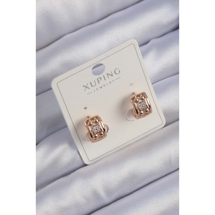 Xuping Rose Color Zircon Stone Geometric Pattern Hoop Earrings - TJ-BKP9425