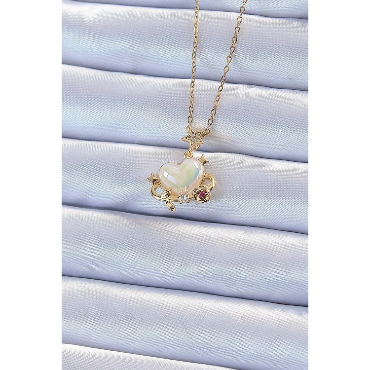 316L Çelik Zincir Altın Renk Zirkon Taşlı Gezegen Görünümlü Kalp Kolye - TJ-BKO9219 316L Çelik Zincir Altın Renk Zirkon Taşlı Gezegen Görünümlü Kalp Kolye - TJ-BKO9219