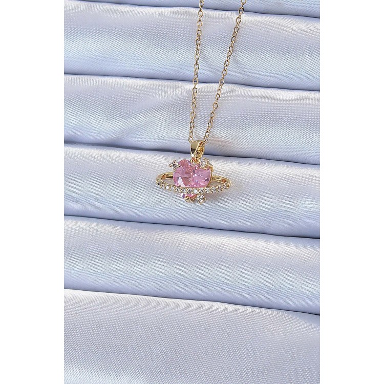 316L Çelik Zincir Altın Renk Pembe Zirkon Taşlı Satürn Görünümlü Kalp Kolye - TJ-BKO9220 316L Çelik Zincir Altın Renk Pembe Zirkon Taşlı Satürn Görünümlü Kalp Kolye - TJ-BKO9220