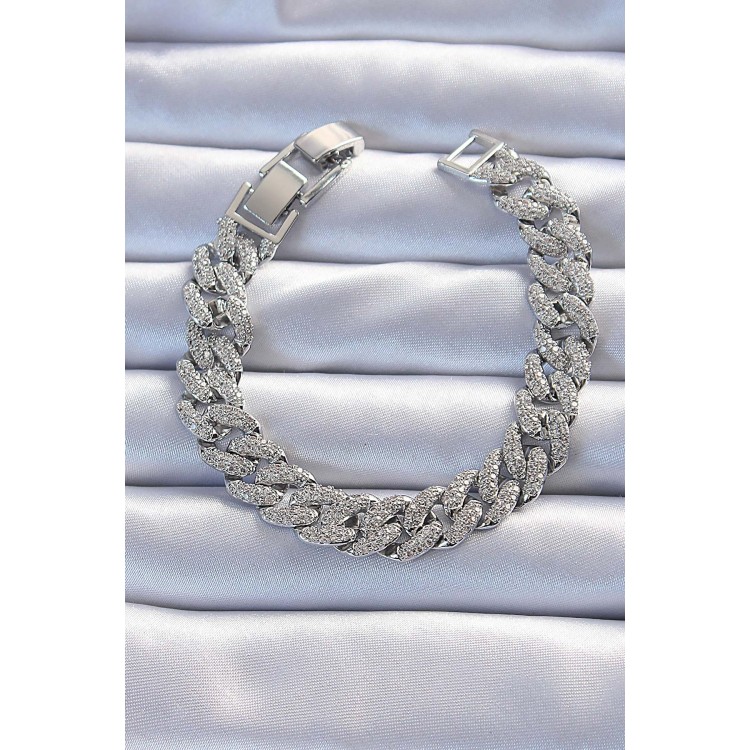 Brass Silver Color Zircon Stone Gurmet Bracelet - TJ-BB6324