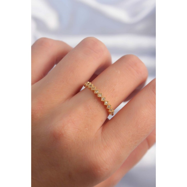 Pirinç Altın Renk Minimal Sıralı Zirkon Taşlı Ayarlanabilir Yüzük - TJ-BYK3293 Pirinç Altın Renk Minimal Sıralı Zirkon Taşlı Ayarlanabilir Yüzük - TJ-BYK3293