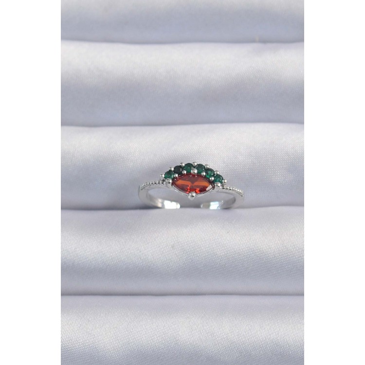 Pirinç Gümüş Renk Renkli Zirkon Taşlı Ayarlanabilir Yüzük - TJ-BYK3294 Pirinç Gümüş Renk Renkli Zirkon Taşlı Ayarlanabilir Yüzük - TJ-BYK3294