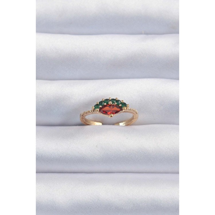 Pirinç Altın Renk Renkli Zirkon Taşlı Ayarlanabilir Yüzük - TJ-BYK3295 Pirinç Altın Renk Renkli Zirkon Taşlı Ayarlanabilir Yüzük - TJ-BYK3295